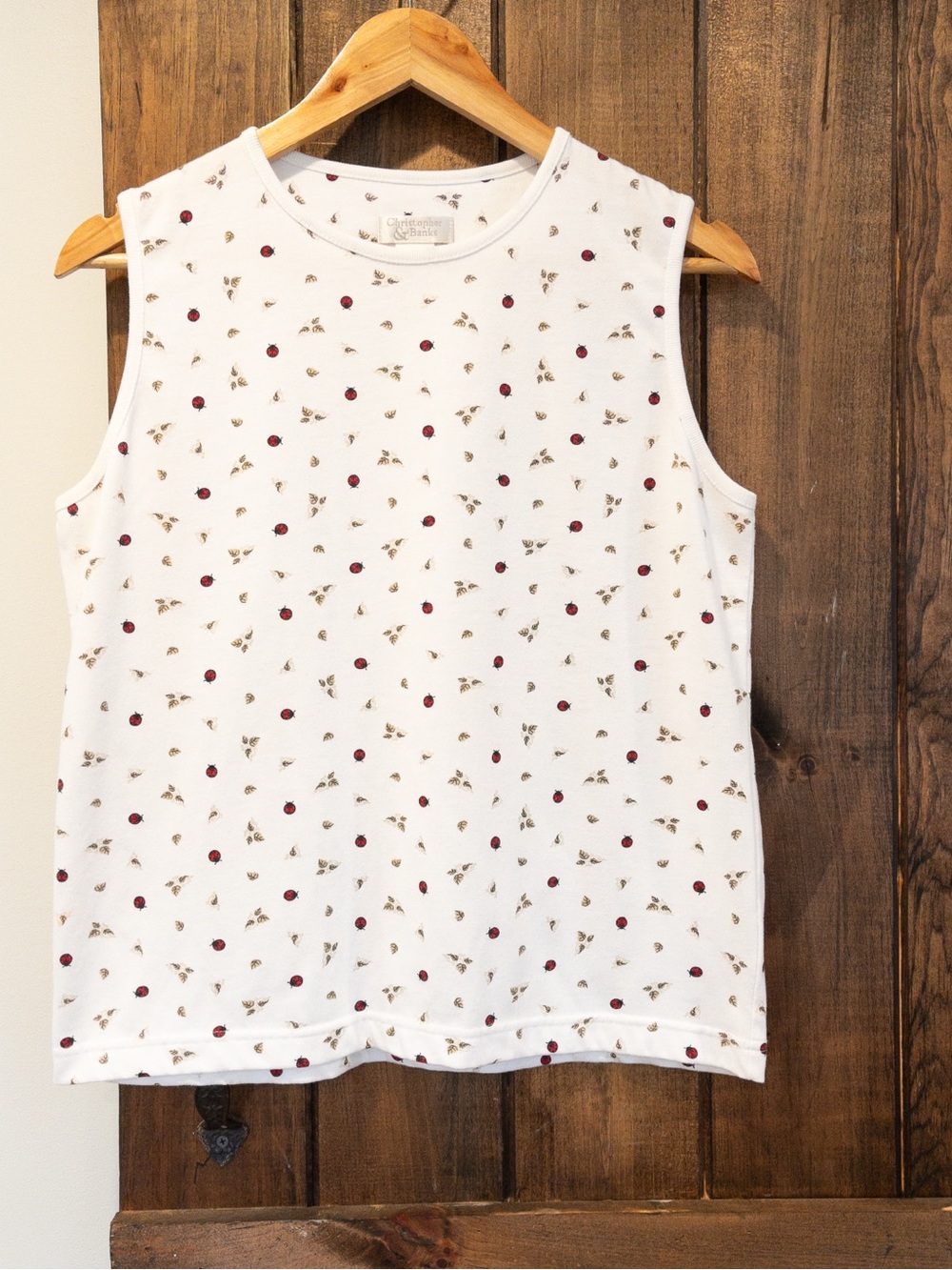 Christopher & Banks Ladybug and Leaf Print Vintage Cotton Tank Top Large